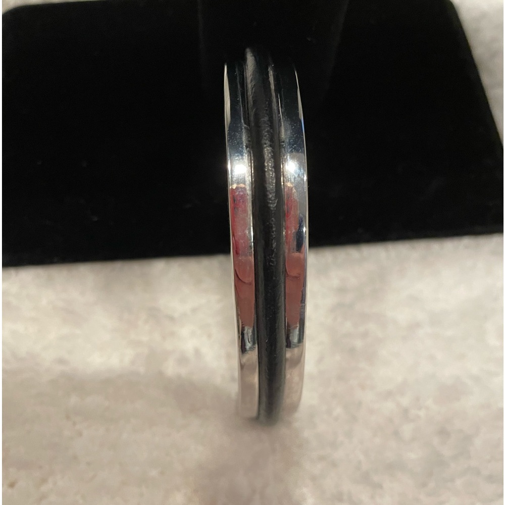 NWOT Women’s Allsaints Black Leather Silver Inset Cuff Bracelet